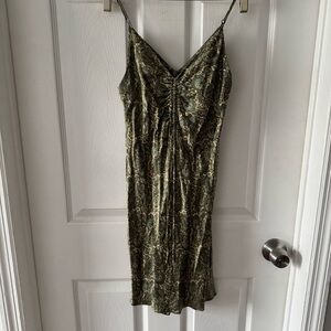 Zara Olive Lace-Print Slip Dress 🌿 Vintage Satin Look